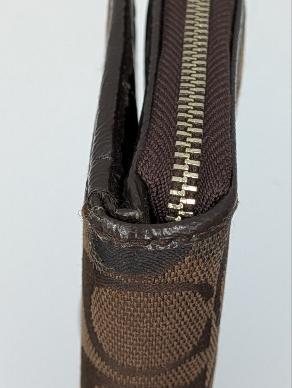 Coach Signature C Jacquard Canvas Patent Leather Zip Around Folding Wallet Dark - Picture 9 of 16